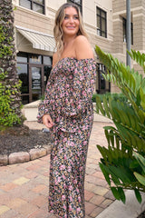 Black Floral Off Shoulder Long Sleeve Maternity Maxi Dress