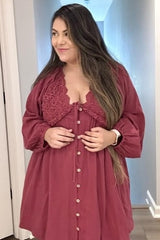 Burgundy Crochet Lace Button Front Dress