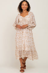 Ivory Floral Chiffon Ruffle Maternity Maxi Dress