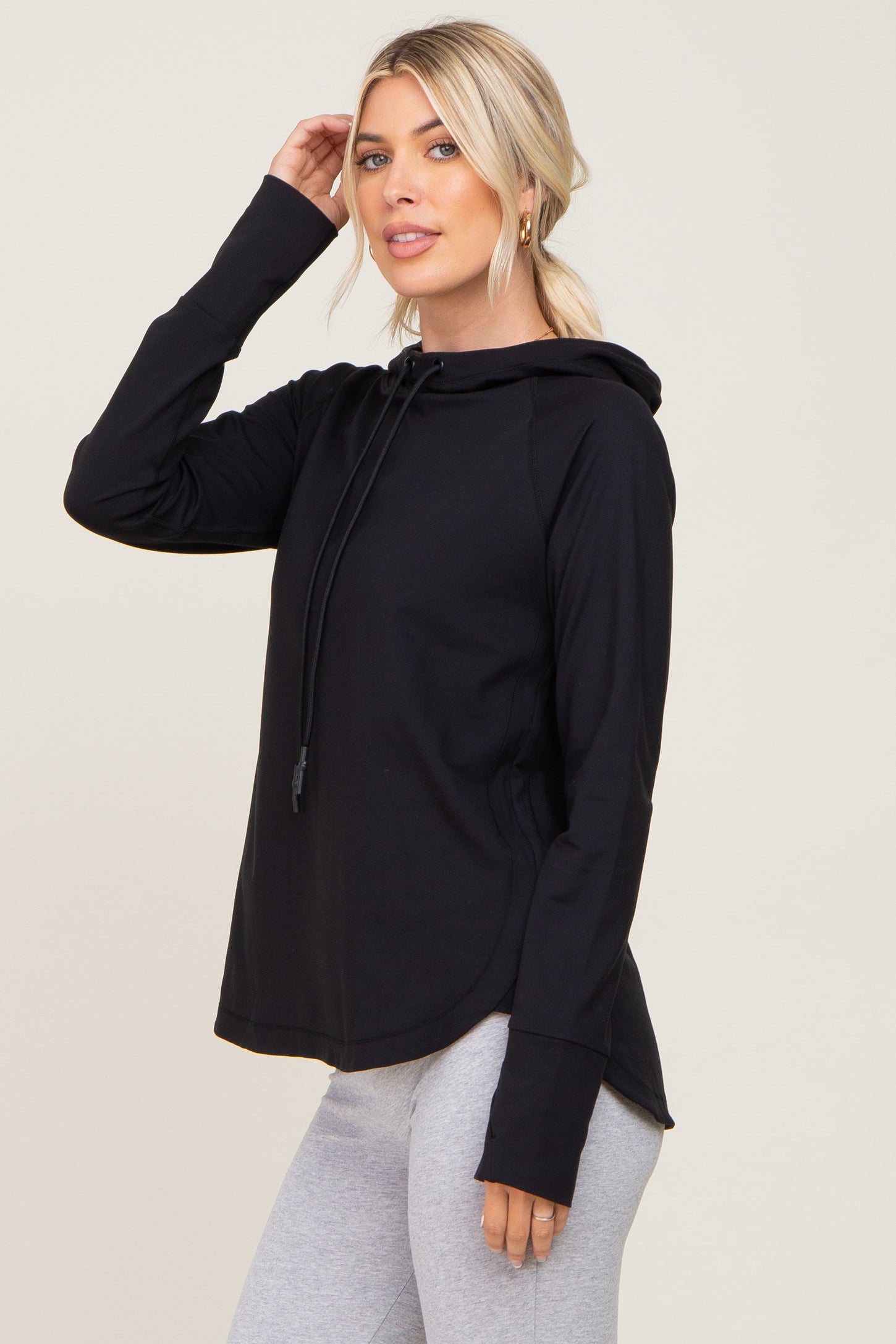 Black Hooded Long Sleeve Active Top