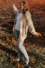 Beige Plaid Brushed Long Shacket