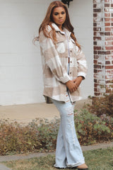 Beige Plaid Brushed Long Shacket