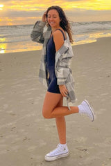 Grey Plaid Brushed Long Shacket