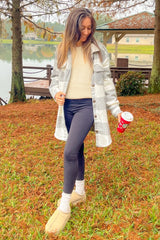 Grey Plaid Brushed Long Shacket