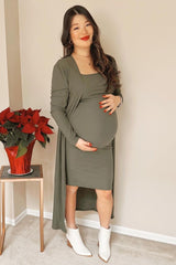 Olive Ribbed Cardigan 2 Piece Maternity Set