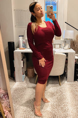 Burgundy Brushed Knit Long Sleeve Wrap Nursing Dress