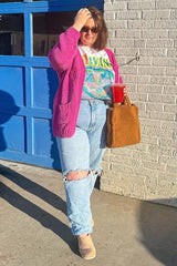 Fuchsia Oversized Bubble Sleeve Cardigan