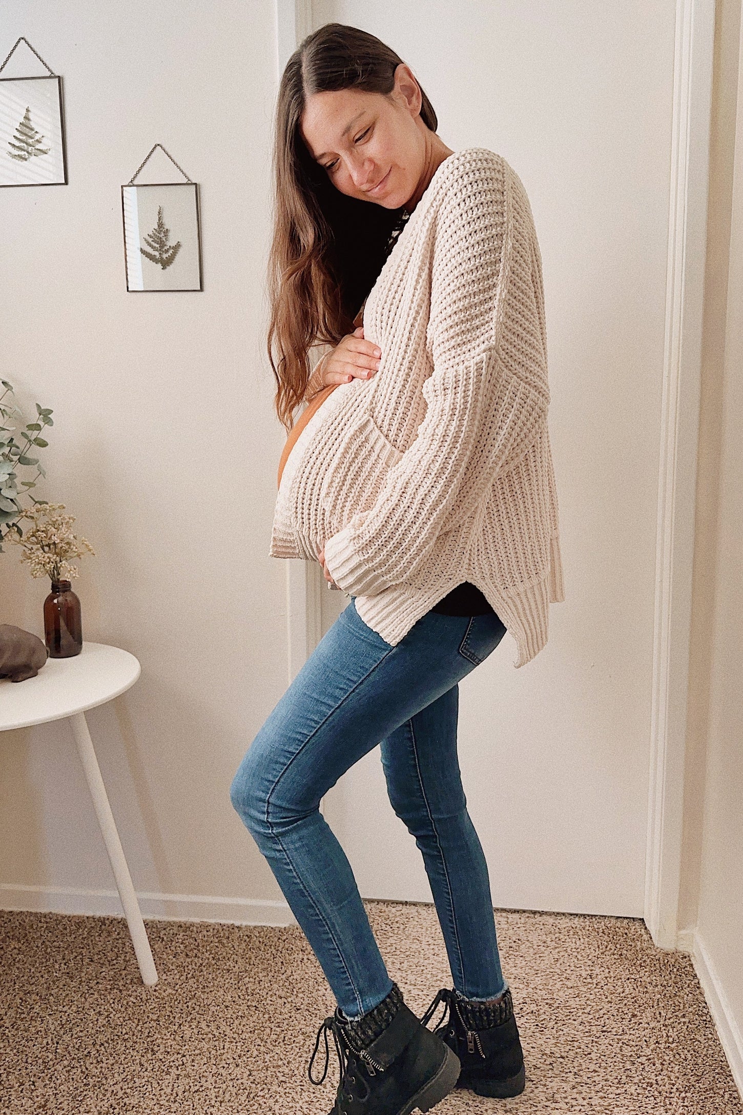 Beige Chunky Knit Oversized Maternity Cardigan