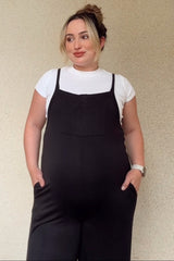 Black Sleeveless Pocketed Wide Leg Maternity Jumpsuit