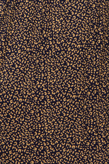 maternity wear in navy blue with a leopard print pattern featuring shades of brown and gold