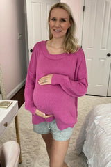 Magenta Exposed Seam Side Slit Maternity Sweater