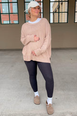 Taupe Exposed Seam Side Slit Maternity Sweater