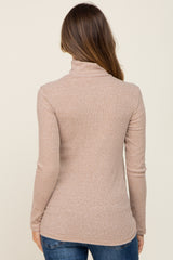 Mocha Heathered Ribbed Mock Neck Long Sleeve Maternity Top