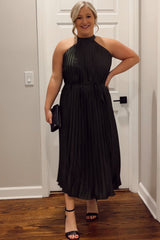 Olive Pleated Maternity Halter Dress