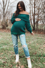 Forest Green Foldover Off Shoulder Maternity Sweater