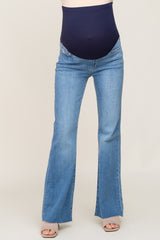 Blue Flare Leg Raw Hem Maternity Jeans