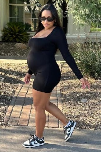 Black Square Neck Long Sleeve Maternity Romper