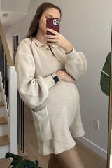 Cream Button Down Maternity Sweater Romper
