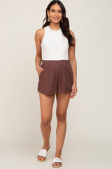Brown Linen Maternity Shorts