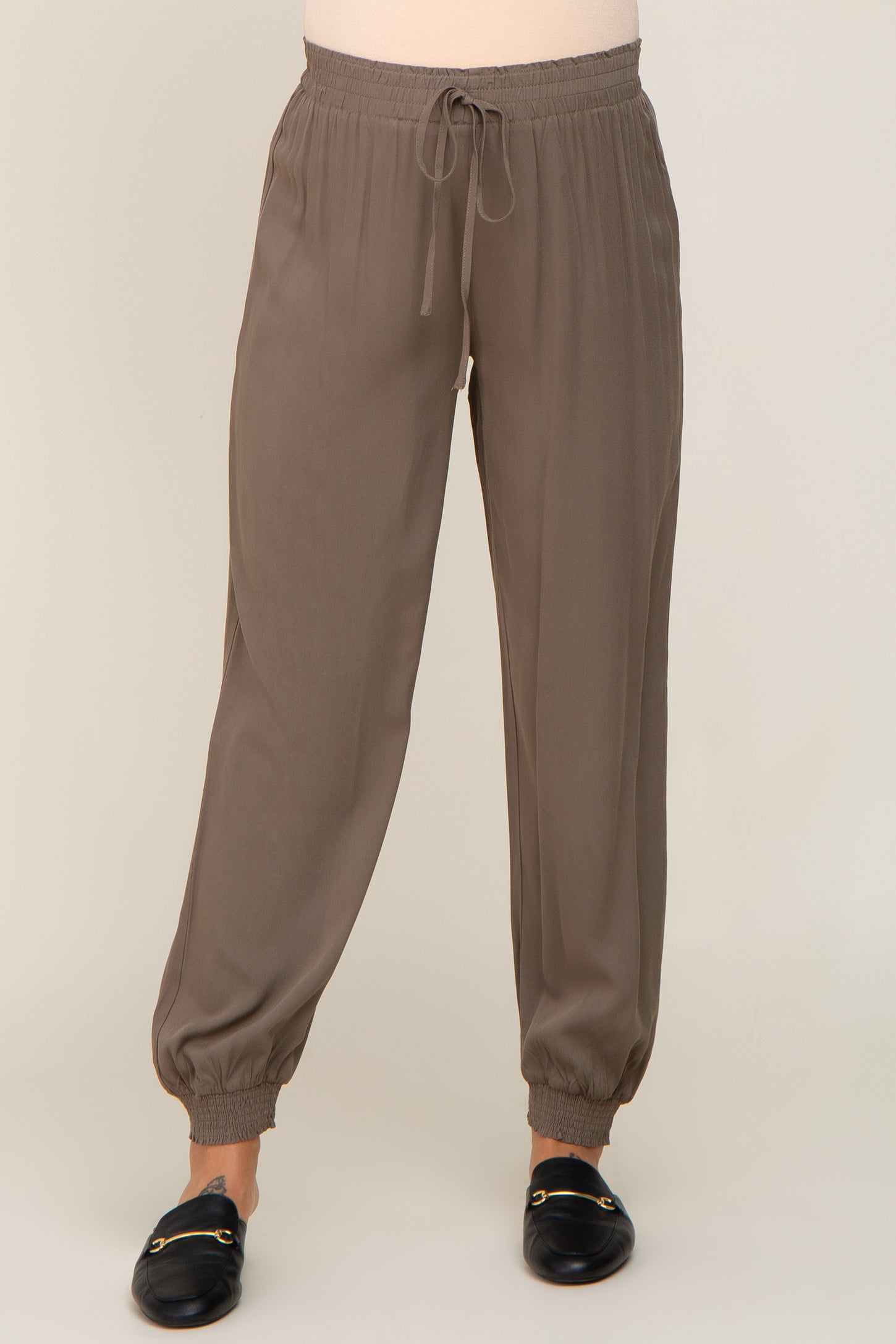 Olive Drawstring Accent Maternity Joggers