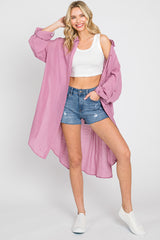 Mauve Button Front Side Slit Oversized Maternity Blouse