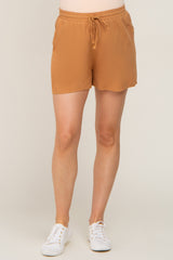 Yellow Drawstring Linen Maternity Shorts