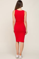 Red Basic V-Neck Sleeveless Maternity Dress