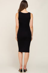 Black Basic V-Neck Sleeveless Maternity Dress