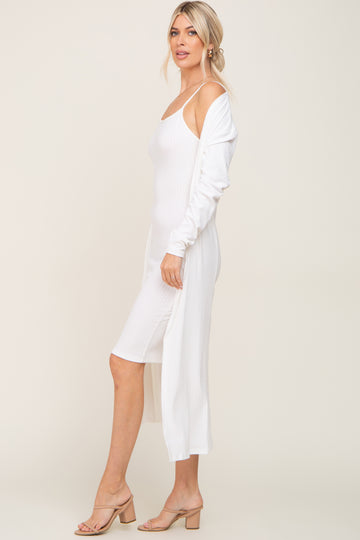 White Ribbed Cardigan 2 Piece Set