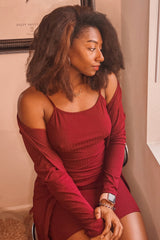Burgundy Ribbed Cardigan 2 Piece Set