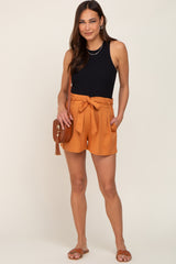 Camel Tie Front Maternity Shorts