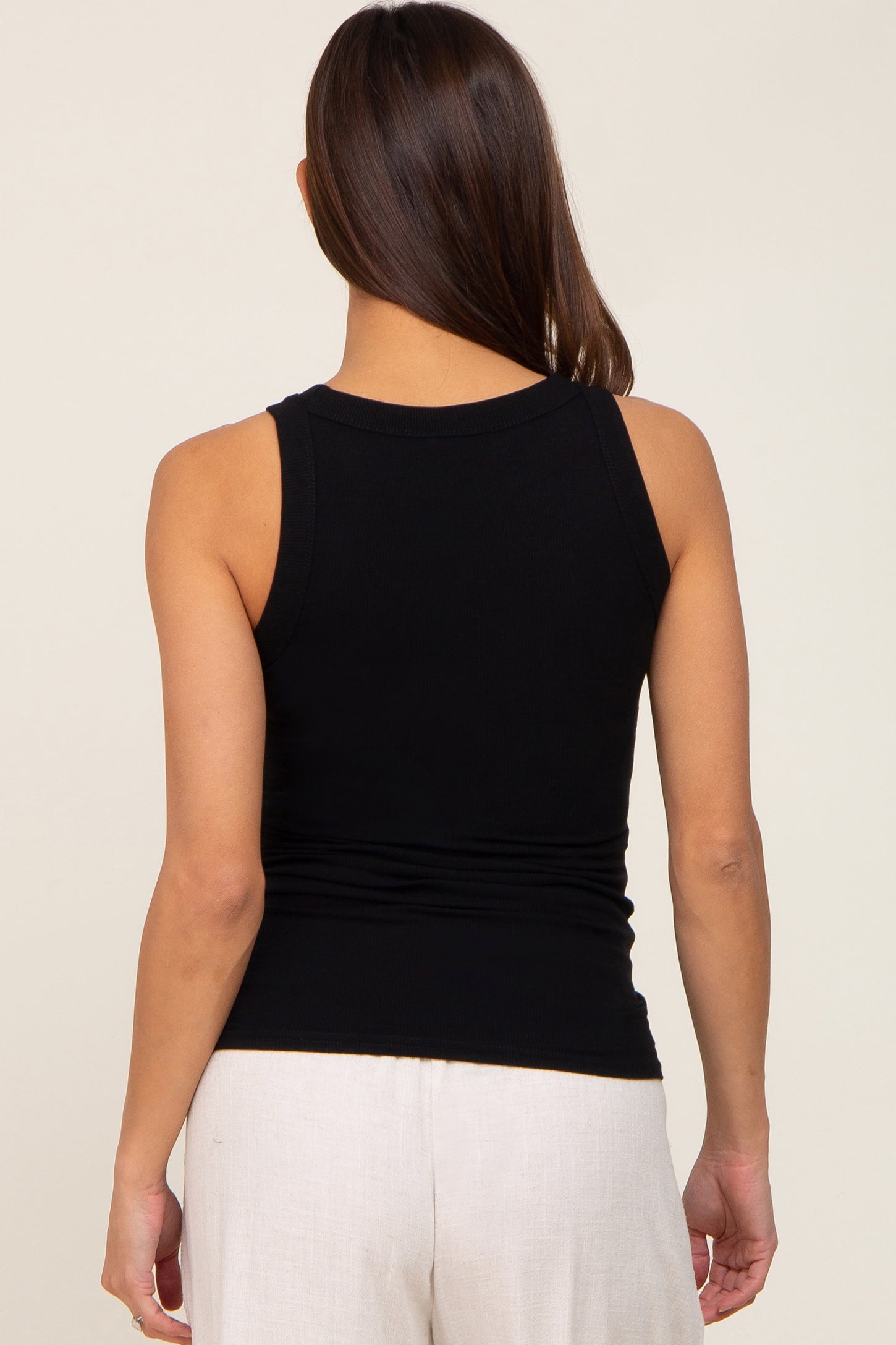 Black Ribbed Basic Maternity Tank Top