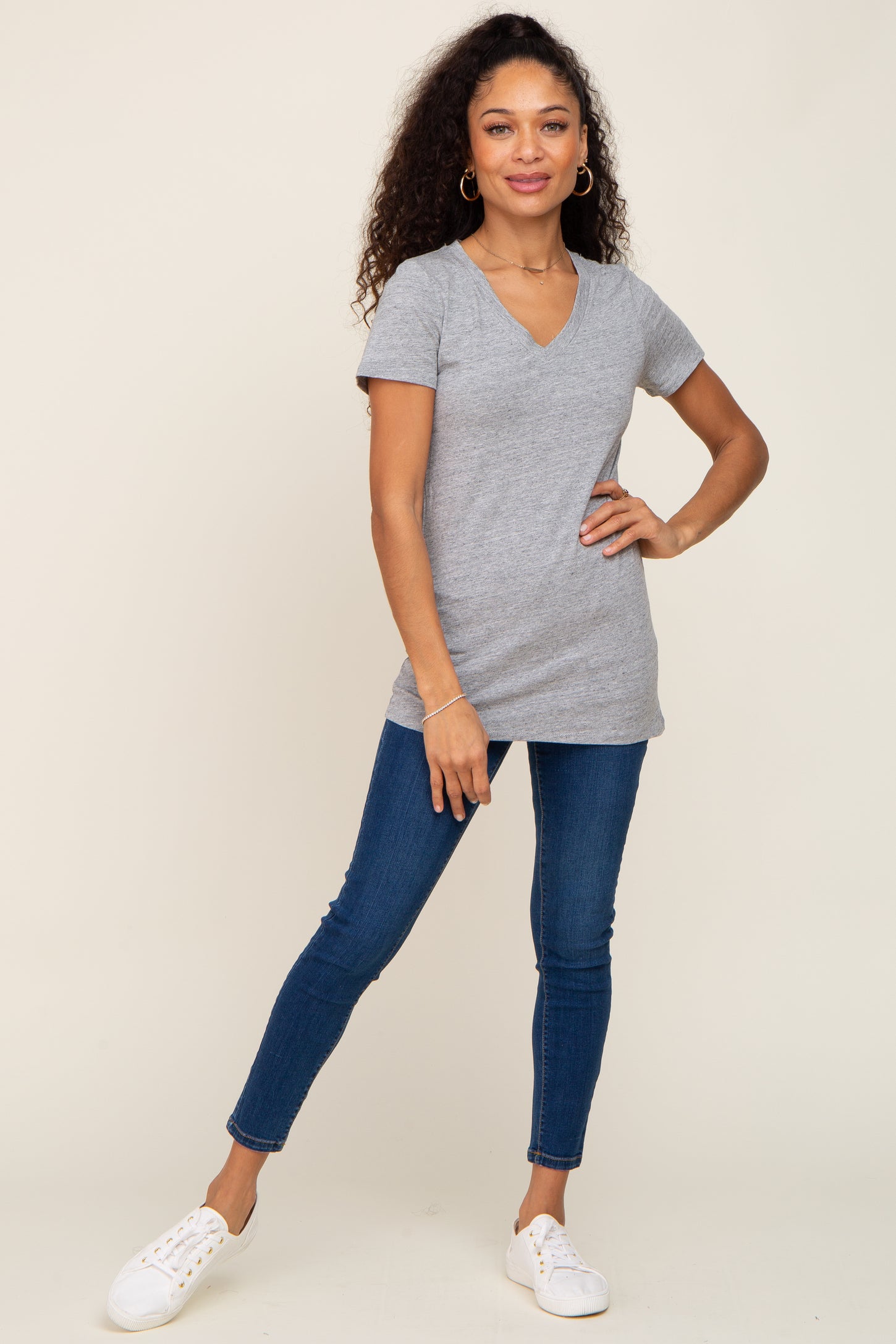 Heather Grey Basic V-Neck Tee