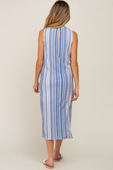 Blue Striped Sleeveless Maternity Midi Dress