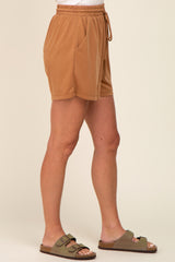 Camel Drawstring Waist Shorts