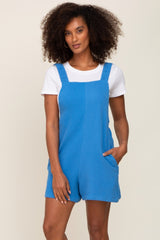 Blue Square Neck Elastic Strap Maternity Romper