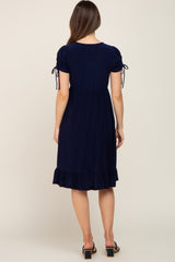 Navy Cinched Sleeve Maternity Midi Dress
