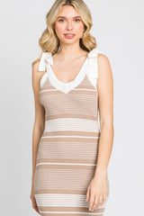 Taupe Striped Ribbed Sleeveless Knit Dress