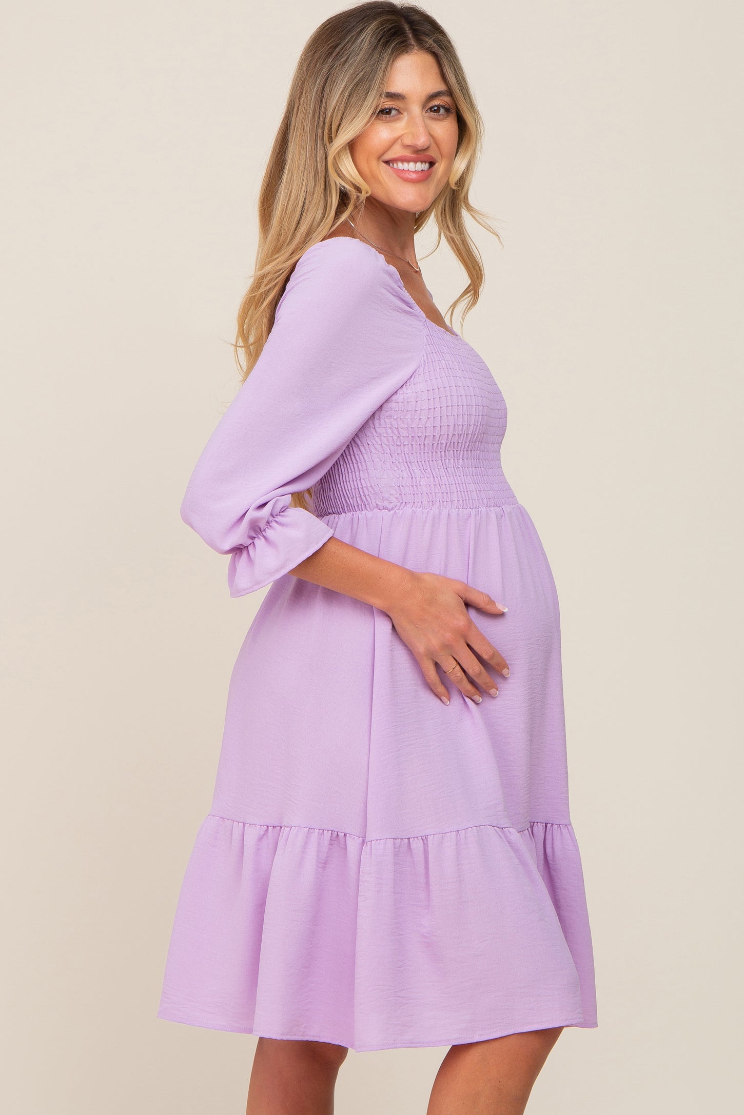 Lavender Smocked Ruffle Maternity Dress