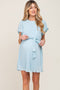Light Blue Pleated Front Tie Maternity Dress