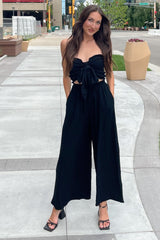 Black Front Tie Crop Top and Pant Set