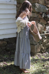 Black Gingham Smocked Shoulder Tie Tiered Maternity Maxi Dress