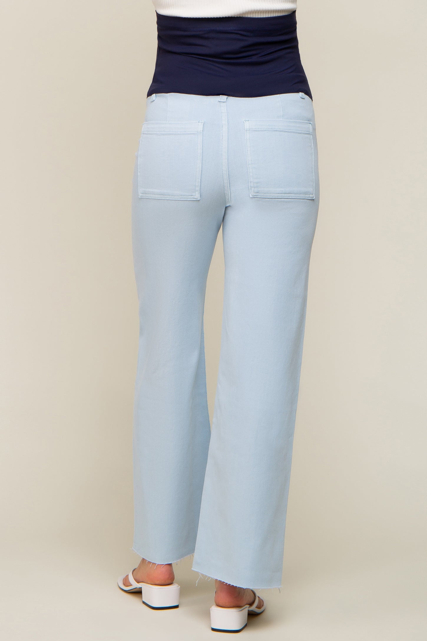 Light Blue Raw Hem Wide Leg Maternity Jeans