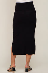 Black Side Slit Maternity Midi Skirt