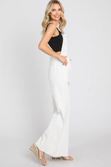 Ivory Denim Distressed Wide Leg Overalls