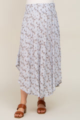Light Blue Floral Smocked Maternity Midi Skirt