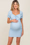 Light Blue Off-Shoulder Smocked Front Tie Fitted Maternity Dress