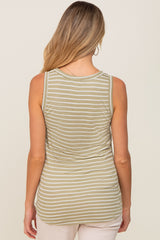 Light Olive Sleeveless Striped Pocket Front Top