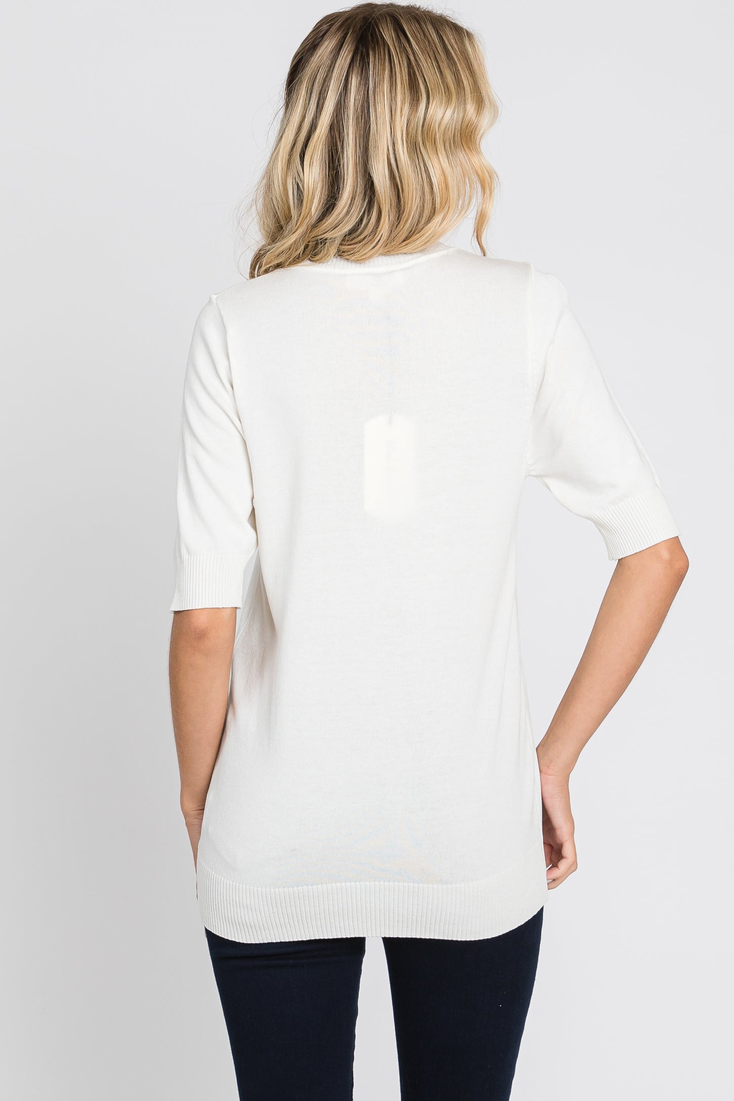 Cream Knit Fitted Blouse