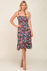 Black Floral Sleeveless Ruffled Maternity Dress